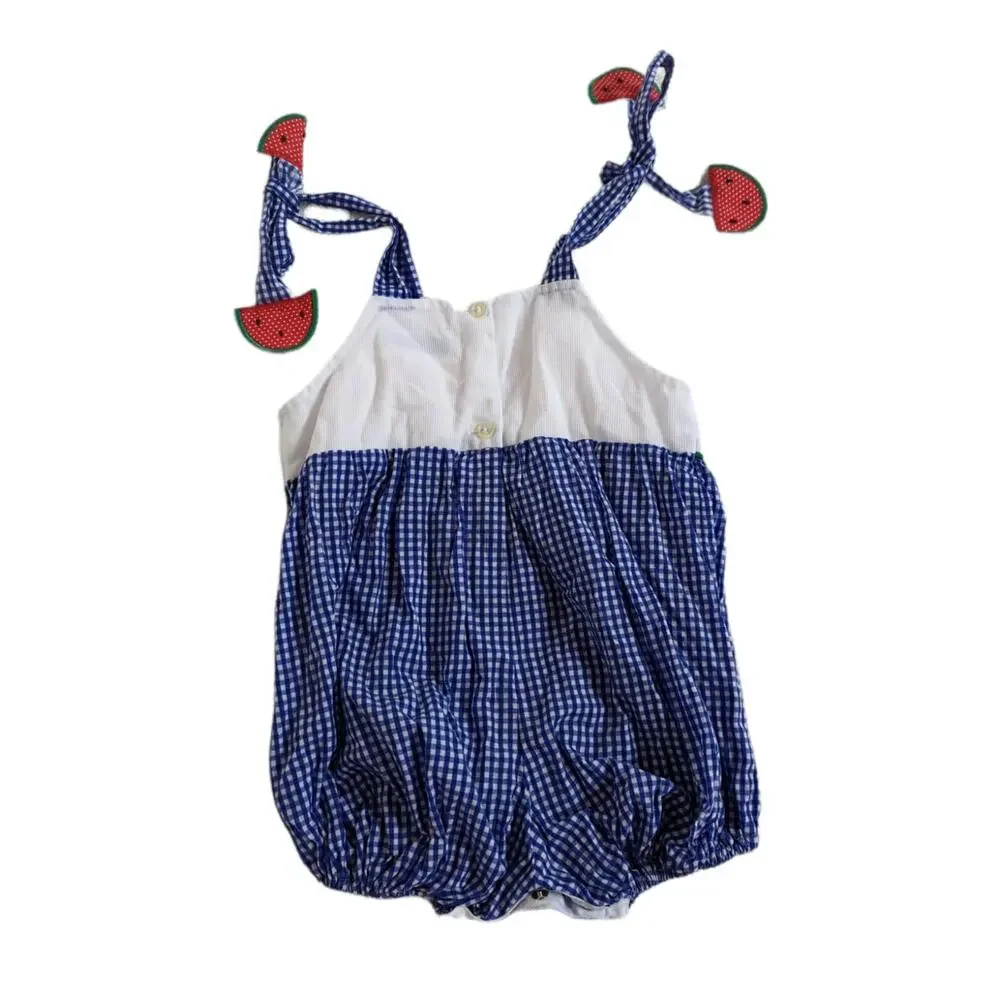 Funtasia Too Bubble Romper Girls Sz 18m Blue Gingham Watermelon Summer Boutique